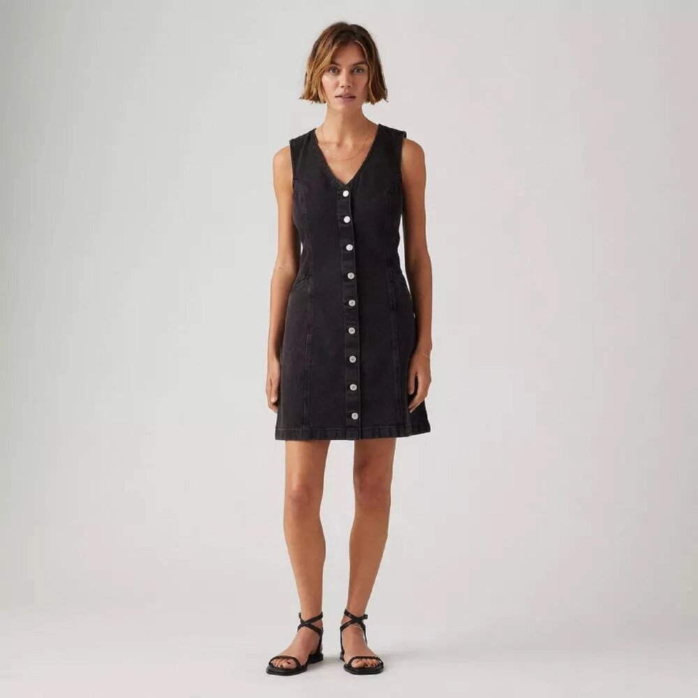 new with tags BLACK Denim Levi's Women's Vianna Vest Dress in Size MEDIUM - Picture 3 of 7